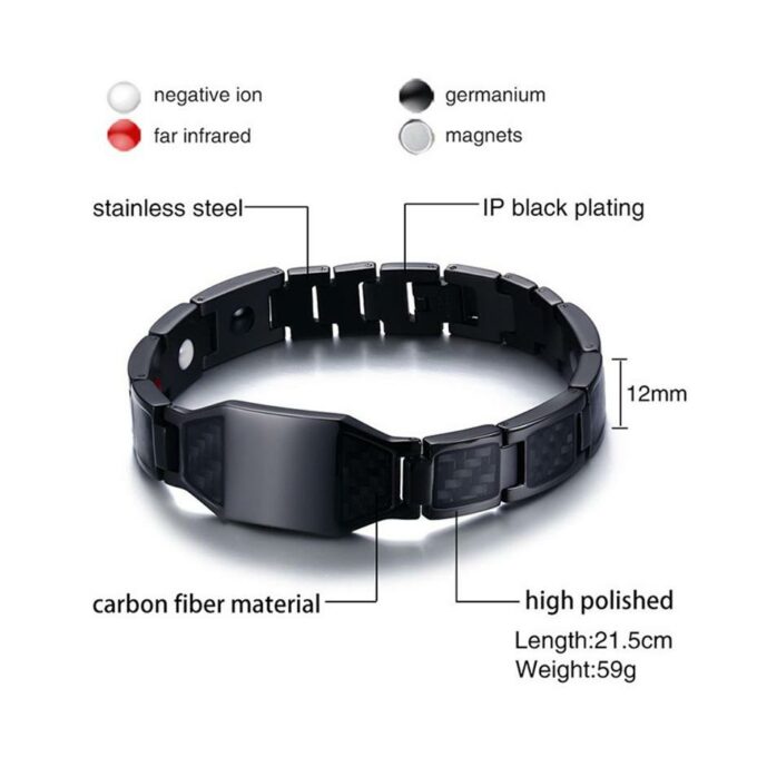 Black Titanium Steel Carbon Fiber Magnetic Therapy Bracelets - Image 3