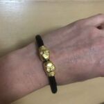 Black Genuine Leather Gold Twin Mens Skull Jewelry Bracelet