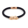 Black Genuine Leather Rose Gold Twin Mens Skull Jewelry Bracelet