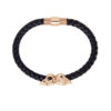 Black Genuine Leather Rose Gold Twin Mens Skull Jewelry Bracelet - Image 3
