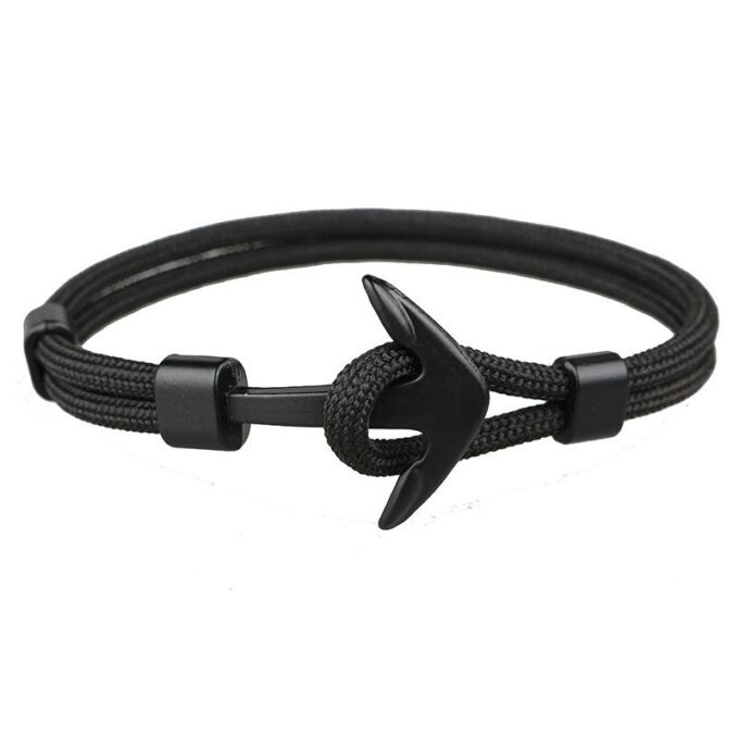 Black Minimalist Nautical Anchor Bracelet