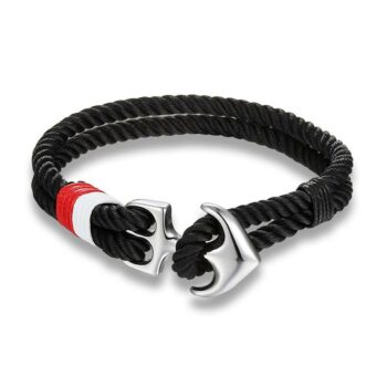 Black Rope Silver Nautical Anchor Bracelet