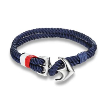 Blue Rope Silver Nautical Anchor Bracelet