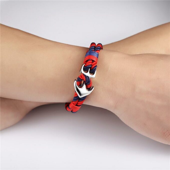 Red&Blue Rope Silver Nautical Anchor Bracelet - Image 2