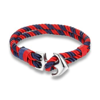 Red&Blue Rope Silver Nautical Anchor Bracelet
