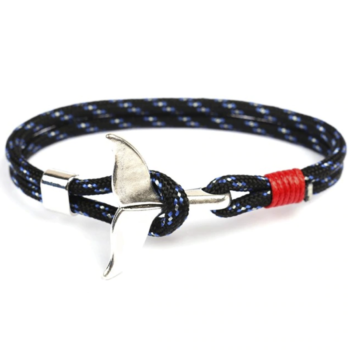 Black&Blue Cotton Rope Silver Whale Tail Nautical Anchor Bracelet