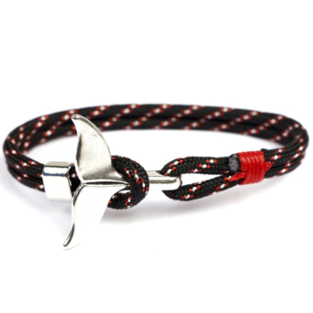 Black&Red Cotton Rope Silver Whale Tail Nautical Anchor Bracelet