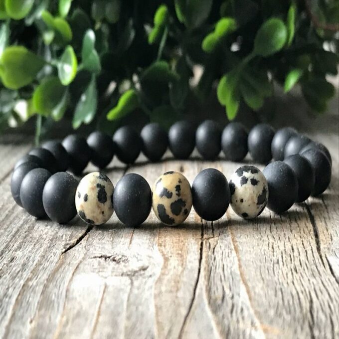 Gemstone Stretch Dalmation Spot Beaded Surf Bracelet.
