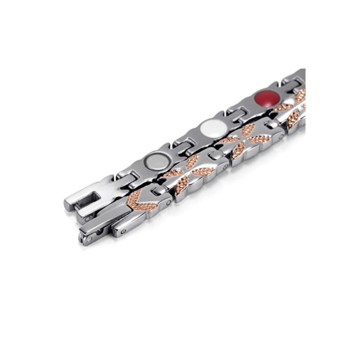 Women Rose Gold Diamond Silver Titanium Steel Magnetic Therapy Bracelets - Image 3