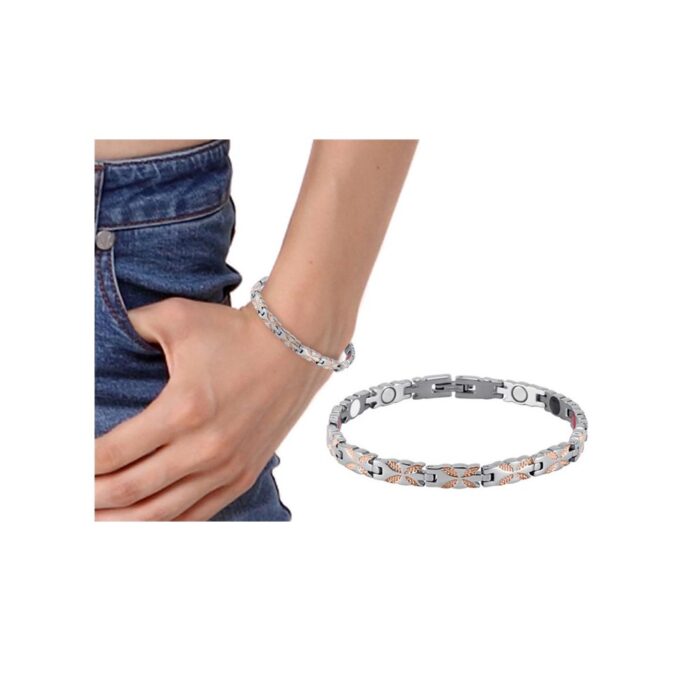 Women Rose Gold Diamond Silver Titanium Steel Magnetic Therapy Bracelets - Image 6