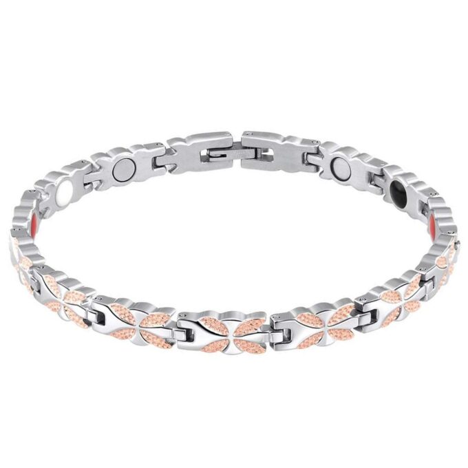 Women Rose Gold Diamond Silver Titanium Steel Magnetic Therapy Bracelets