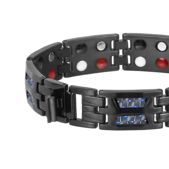 Blue Carbon Fiber Double Row Bio Elements Energy Magnetic Health Bracelets - Image 3