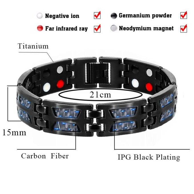 Blue Carbon Fiber Double Row Bio Elements Energy Magnetic Health Bracelets - Image 2