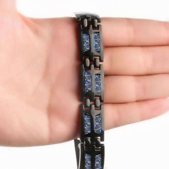 Blue Carbon Fiber Double Row Bio Elements Energy Magnetic Health Bracelets - Image 4