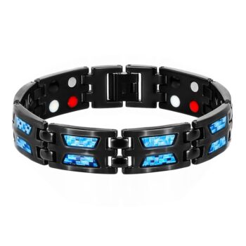 Blue Carbon Fiber Double Row Bio Elements Energy Magnetic Health Bracelets
