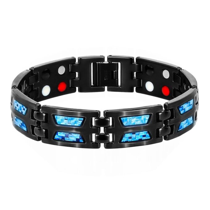 Blue Carbon Fiber Double Row Bio Elements Energy Magnetic Health Bracelets