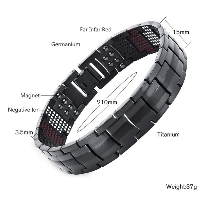 Men's Black Pure Titanium 4 in1 Negative Ions Germanium Magnetic Health Bracelets - Image 3