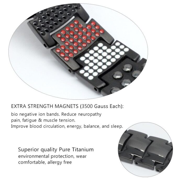 Men's Black Pure Titanium 4 in1 Negative Ions Germanium Magnetic Health Bracelets - Image 6