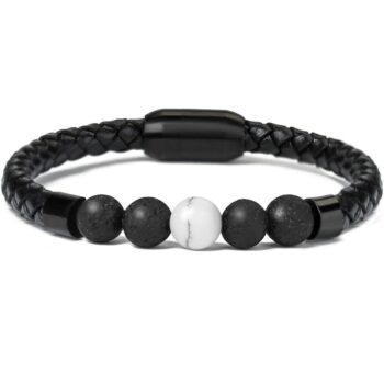 Magnetic Clasp White Howlite Genuine Leather Diffuser Bracelet