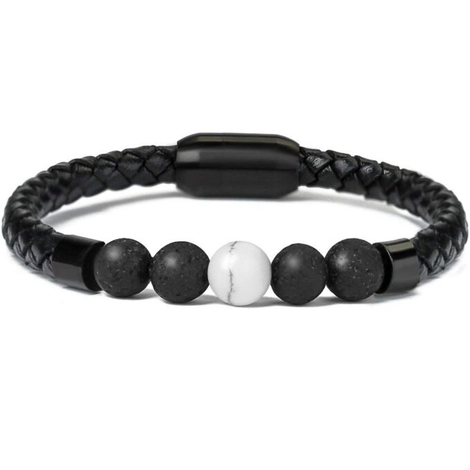Magnetic Clasp White Howlite Genuine Leather Diffuser Bracelet