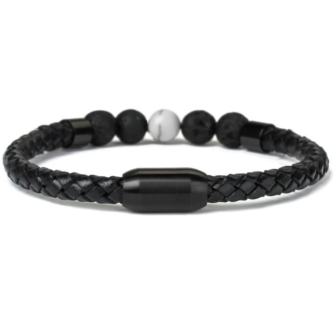 Magnetic Clasp White Howlite Genuine Leather Diffuser Bracelet - Image 2