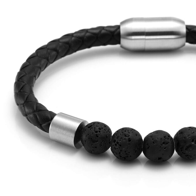 Silver Magnetic Clasp Lava Genuine Leather Diffuser Bracelet - Image 2
