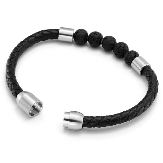 Silver Magnetic Clasp Lava Genuine Leather Diffuser Bracelet - Image 3