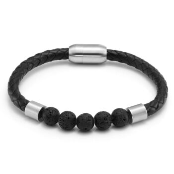 Silver Magnetic Clasp Lava Genuine Leather Diffuser Bracelet