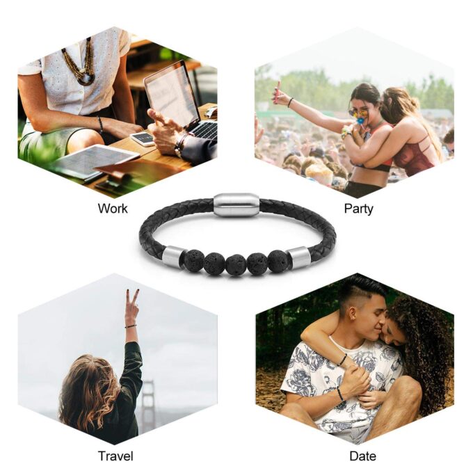 Silver Magnetic Clasp Lava Genuine Leather Diffuser Bracelet - Image 5
