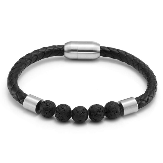 Silver Magnetic Clasp Lava Genuine Leather Diffuser Bracelet