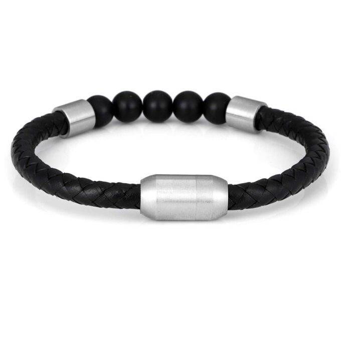 Magnetic Clasp Black Onyx Genuine Leather Diffuser Bracelet - Image 2