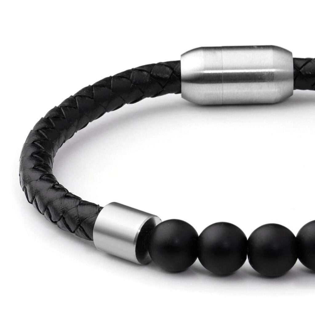 Clasp Black Onyx Genuine Leather Diffuser Bracelet