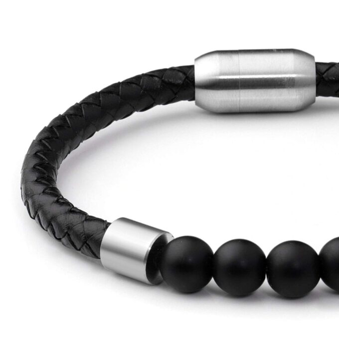 Magnetic Clasp Black Onyx Genuine Leather Diffuser Bracelet - Image 3