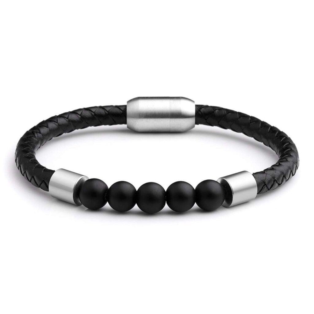 Clasp Black Onyx Genuine Leather Diffuser Bracelet