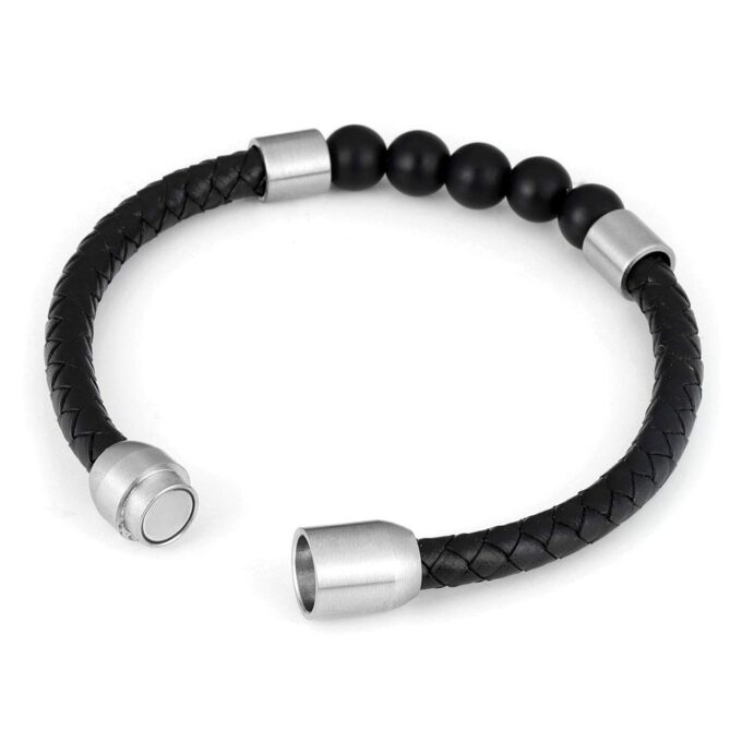 Magnetic Clasp Black Onyx Genuine Leather Diffuser Bracelet - Image 4