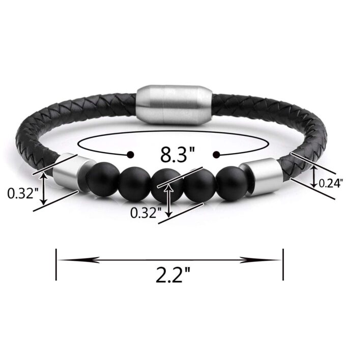 Magnetic Clasp Black Onyx Genuine Leather Diffuser Bracelet - Image 5