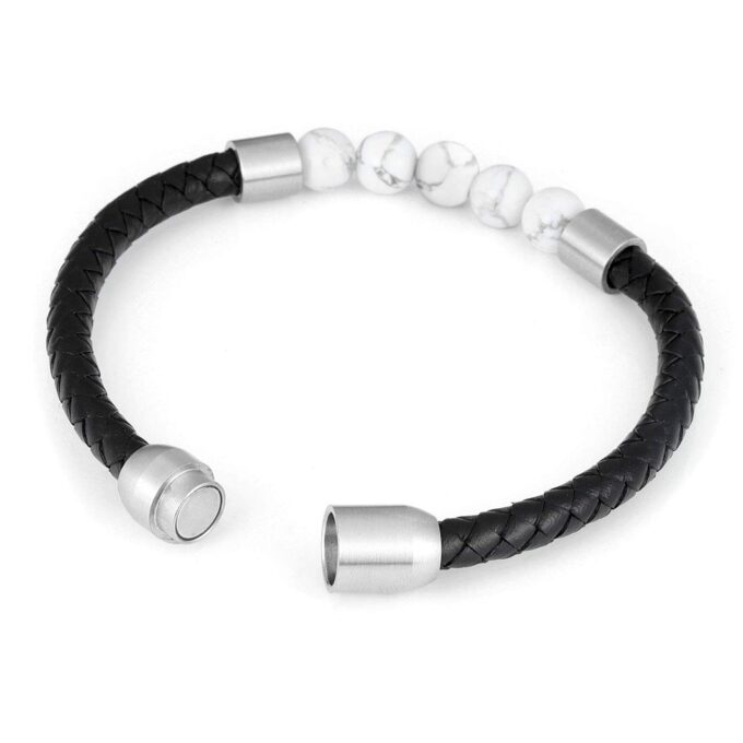 Silver Magnetic Clasp White Howlite Genuine Leather Diffuser Bracelets - Image 4
