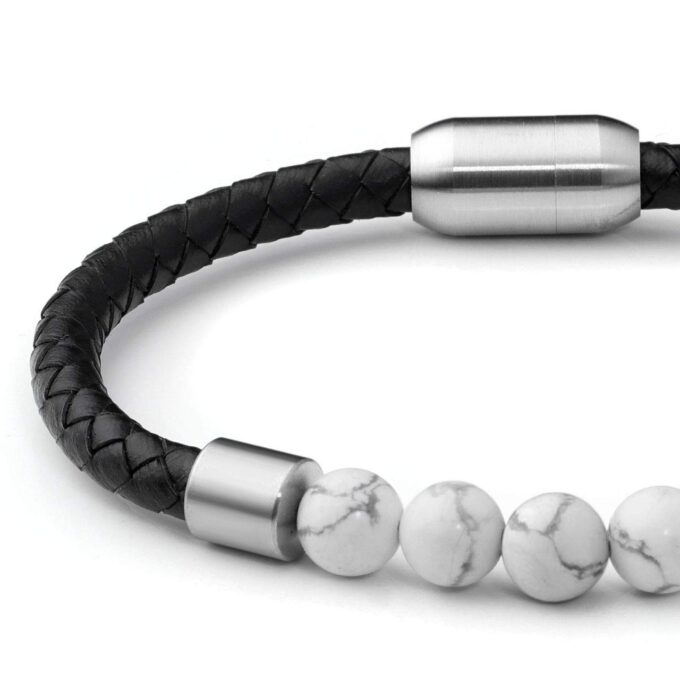 Silver Magnetic Clasp White Howlite Genuine Leather Diffuser Bracelets - Image 3