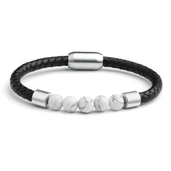 Silver Magnetic Clasp White Howlite Genuine Leather Diffuser Bracelets