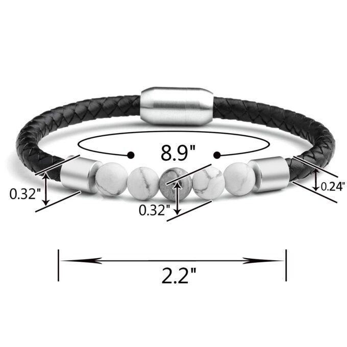 Silver Magnetic Clasp White Howlite Genuine Leather Diffuser Bracelets - Image 5