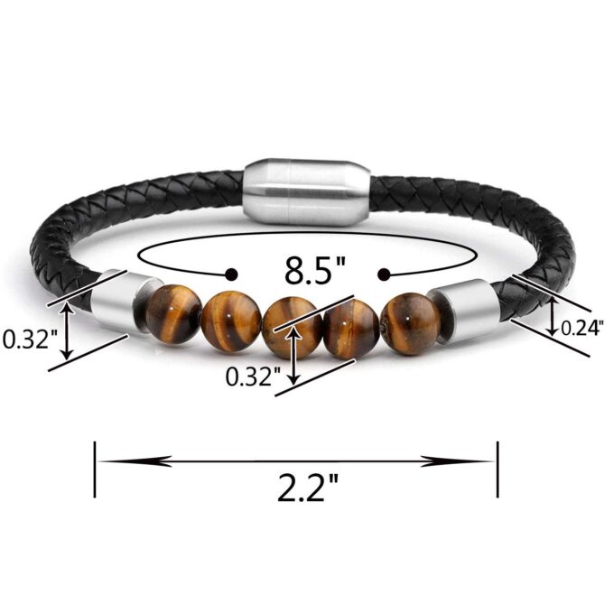 Silver Magnetic Clasp Tiger Eye Genuine Leather Diffuser Bracelet - Image 5