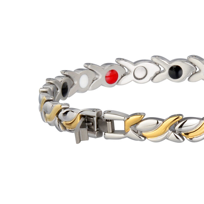 Gold Silver Titanium Steel Magnetic Therapy Health Link Bracelet for Pain Relief - Image 2