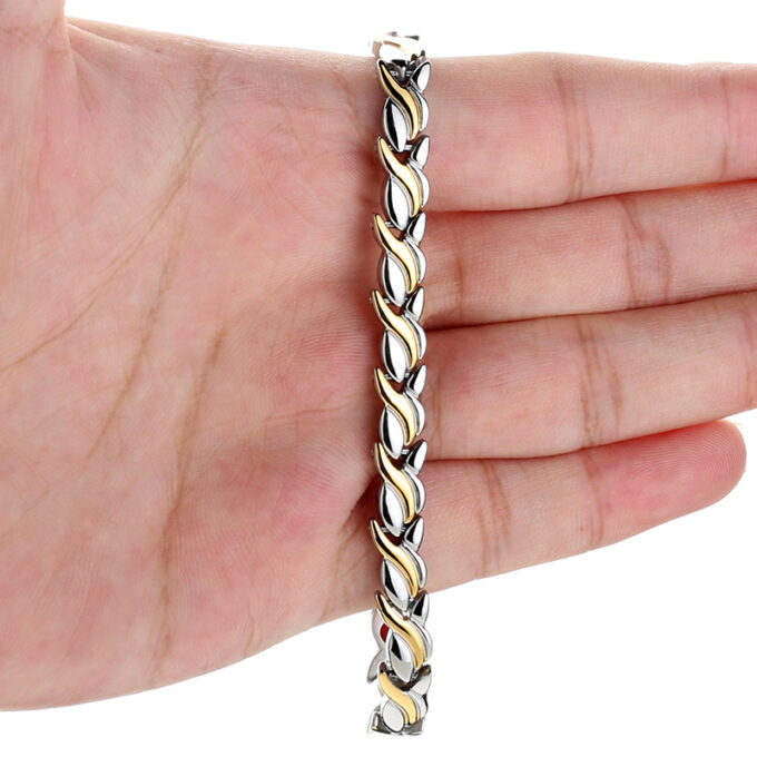 Gold Silver Titanium Steel Magnetic Therapy Health Link Bracelet for Pain Relief - Image 4