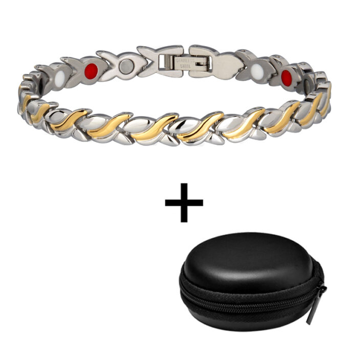 Gold Silver Titanium Steel Magnetic Therapy Health Link Bracelet for Pain Relief - Image 8