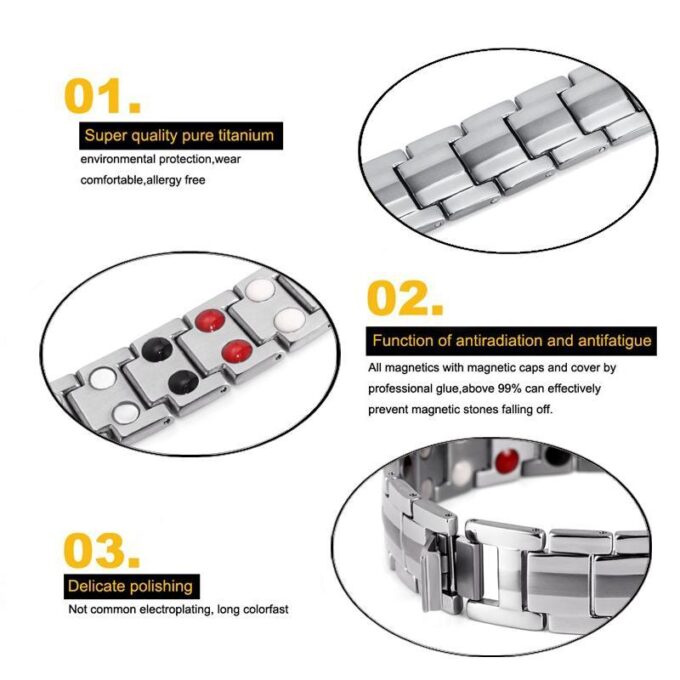 Titanium Mens Magnetic Therapeutic Bracelets Benefit for Wrist Pain - Image 7