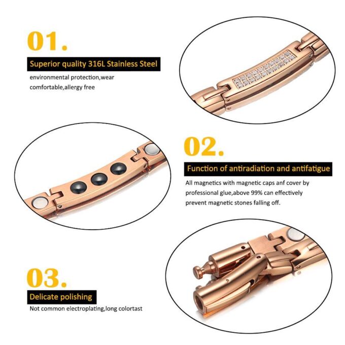 Stainless Steel Rose Gold Bio Magnetic Bracelet Necklace Series - Image 3