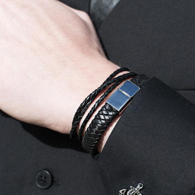 Black Jerico Leather Bracelet - Image 4