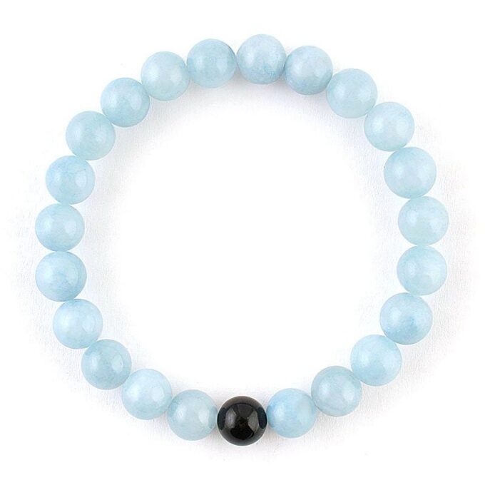 Gemstone Black Onyx Aquamarine Couple Distance Bracelets - Image 2