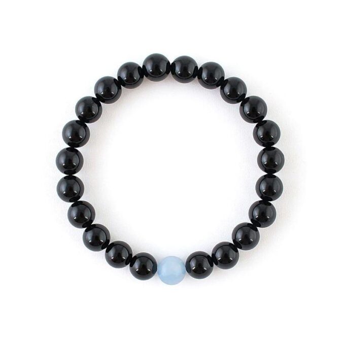 Gemstone Black Onyx Aquamarine Couple Distance Bracelets - Image 3