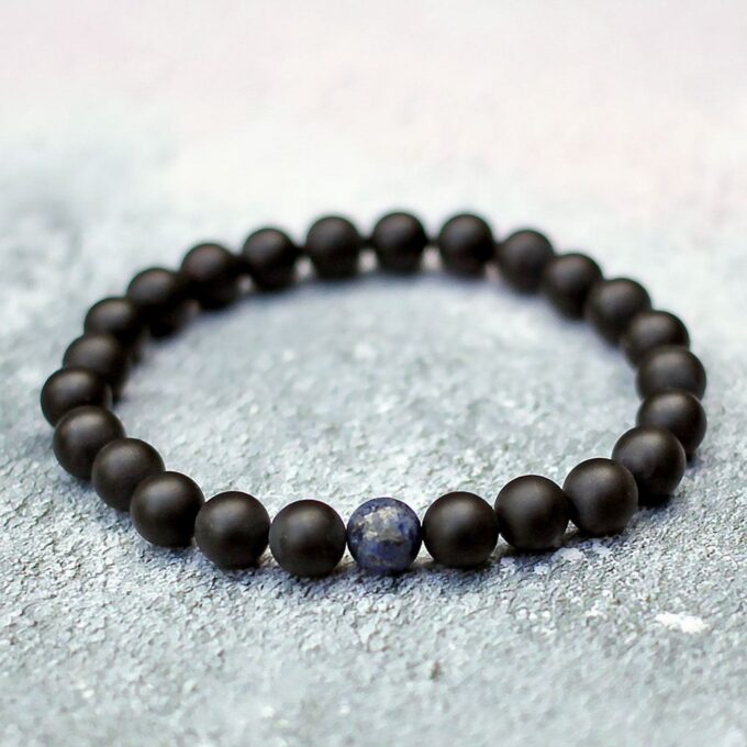 Black Onyx Lapis Lazuli Gemstone Couple Distance Bracelets Set - Image 2